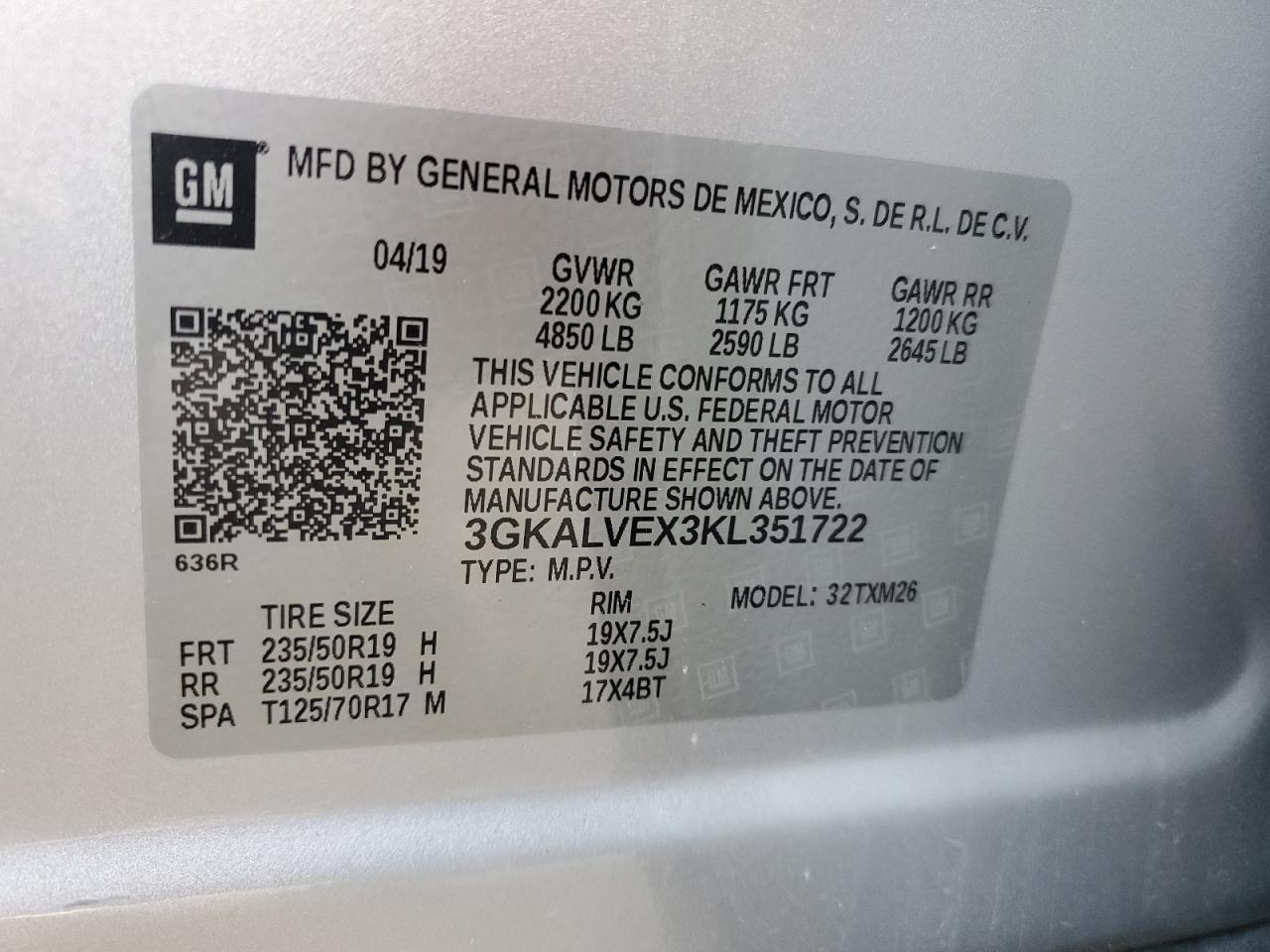 3GKALVEX3KL351722 2019 GMC Terrain Slt