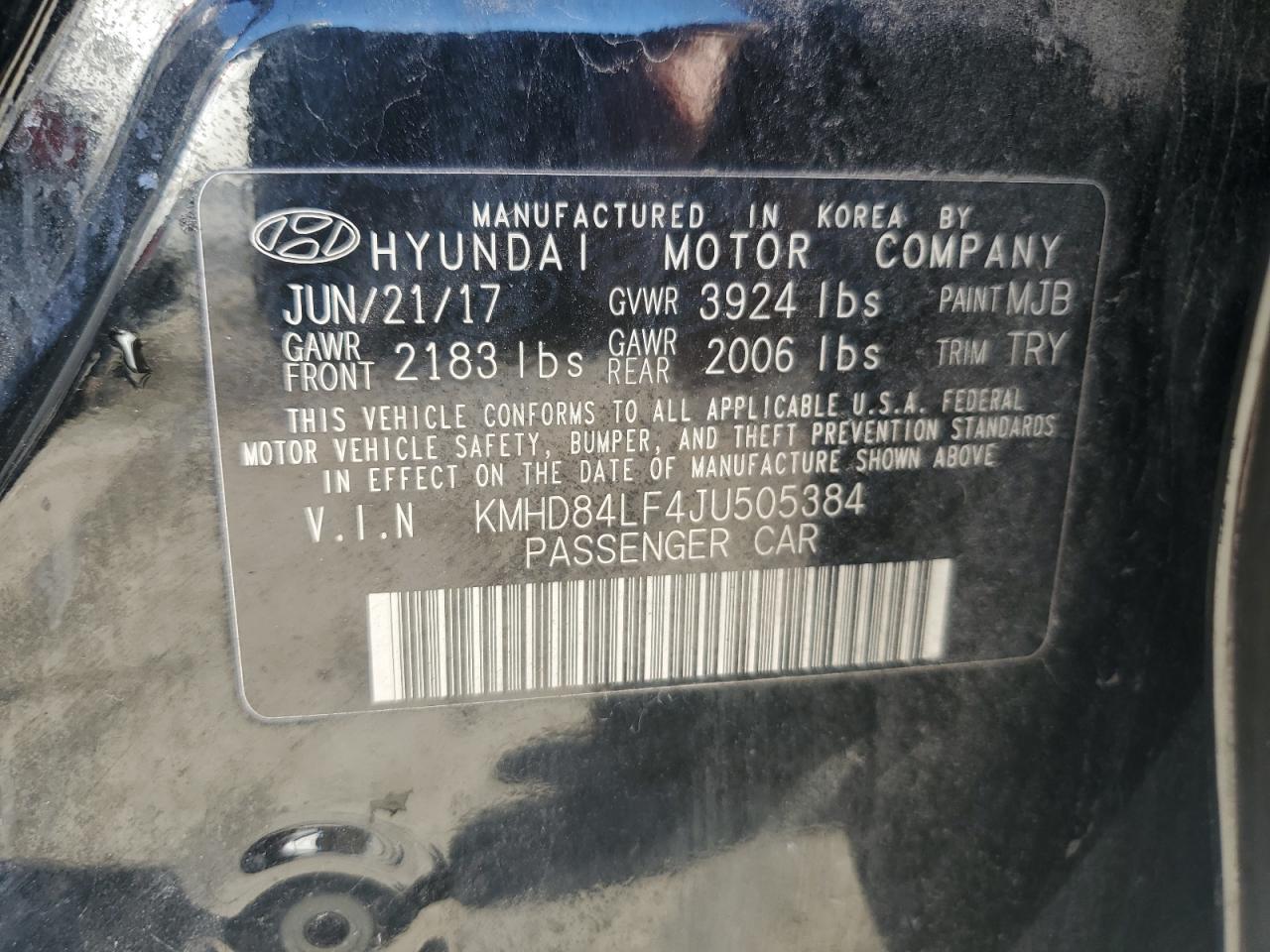 KMHD84LF4JU505384 2018 Hyundai Elantra Sel