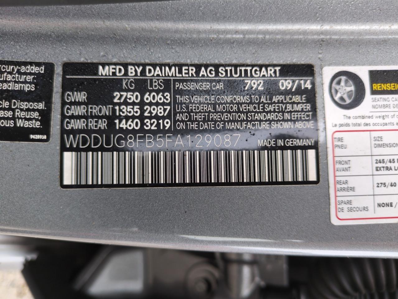 WDDUG8FB5FA129087 2015 Mercedes-Benz S 550 4Matic