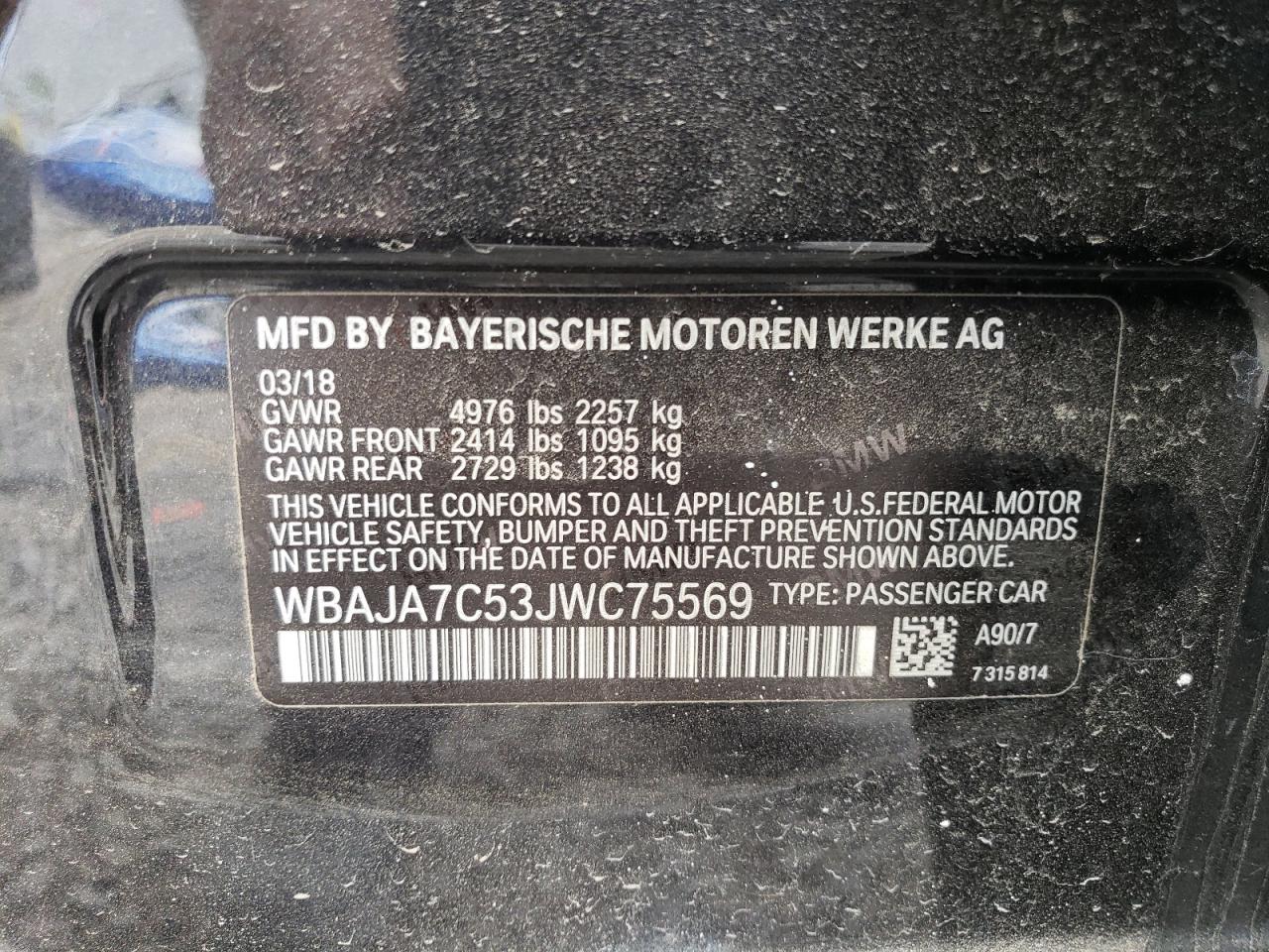 WBAJA7C53JWC75569 2018 BMW 530 Xi