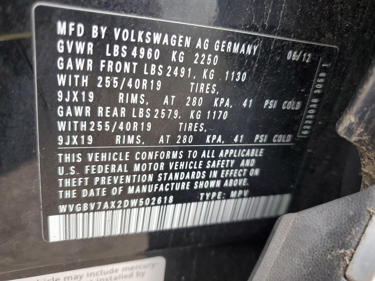 WVGBV7AX2DW502618 2013 Volkswagen Tiguan S