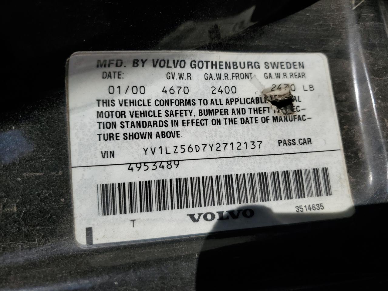 2000 Volvo V70 Xc VIN: YV1LZ56D7Y2712137 Lot: 75060854