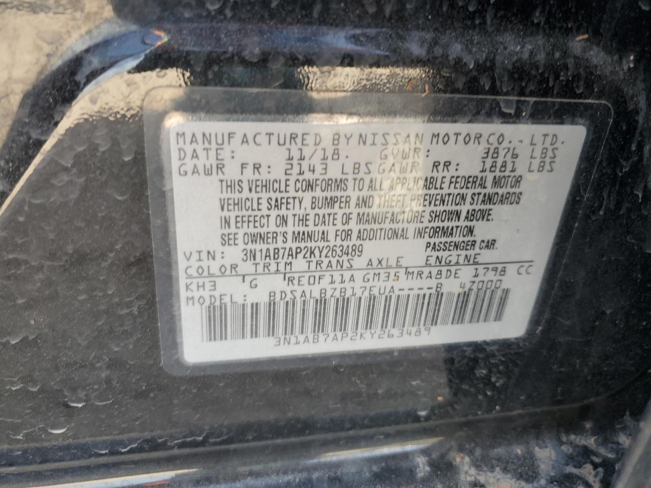 VIN 3N1AB7AP2KY263489 2019 NISSAN SENTRA no.12