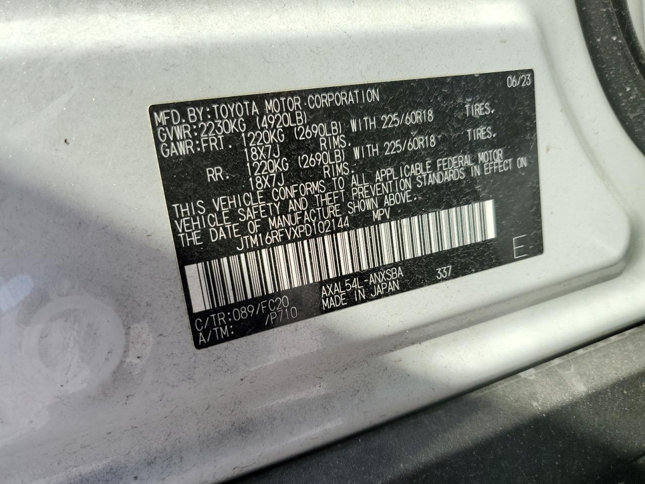 2023 Toyota Rav4 Se VIN: JTM16RFVXPD102144 Lot: 73801134