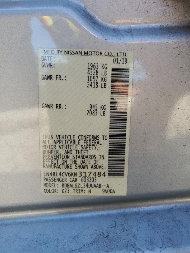 1N4BL4CV6KN317484 2019 Nissan Altima Sr