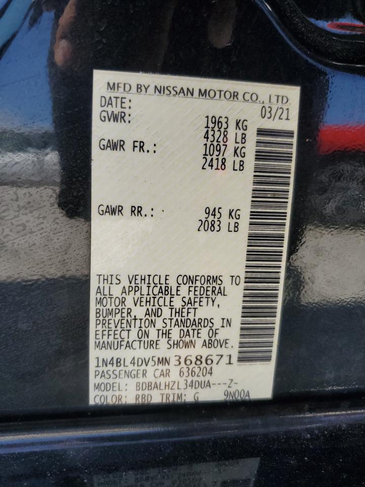 2021 Nissan Altima Sv VIN: 1N4BL4DV5MN368671 Lot: 77063364