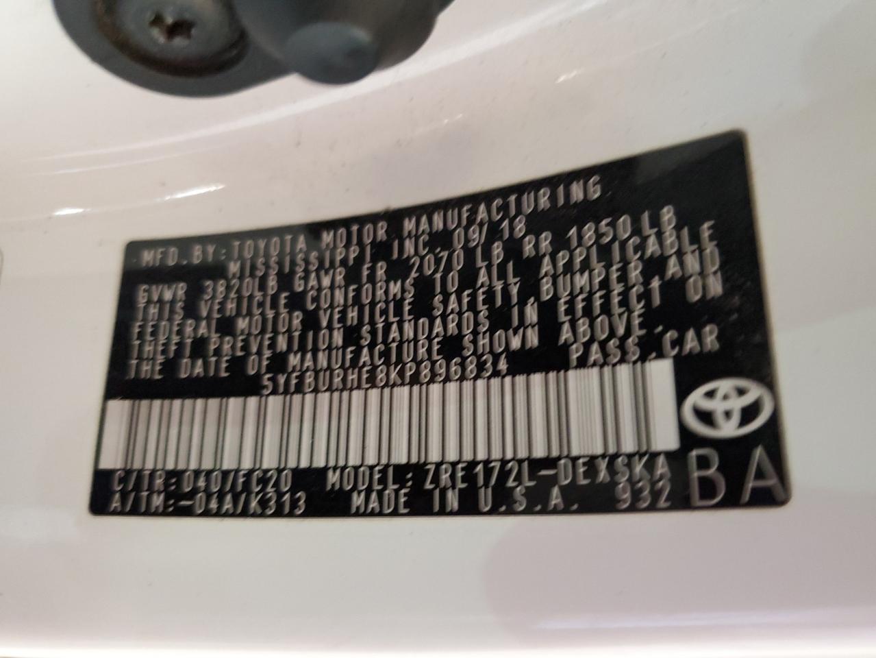 5YFBURHE8KP896834 2019 TOYOTA COROLLA - Image 14