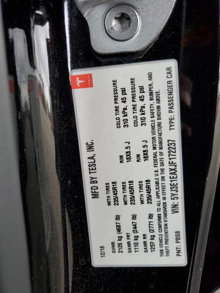 5YJ3E1EAXJF172237 2018 Tesla Model 3