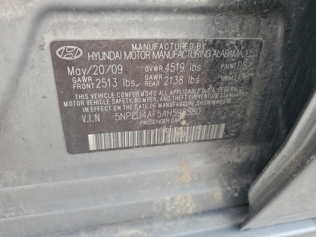 5NPEU4AF5AH598580 2010 Hyundai Sonata Se