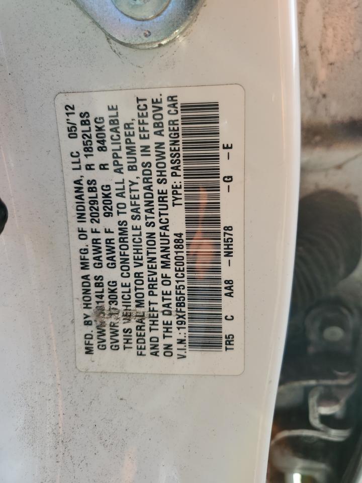 19XFB5F51CE001884 2012 Honda Civic Natural Gas