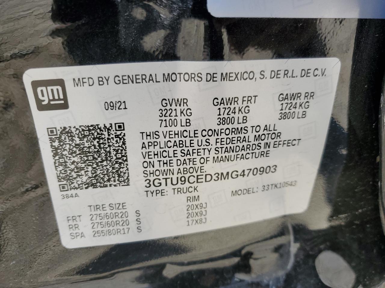 3GTU9CED3MG470903 2021 GMC Sierra K1500 Elevation