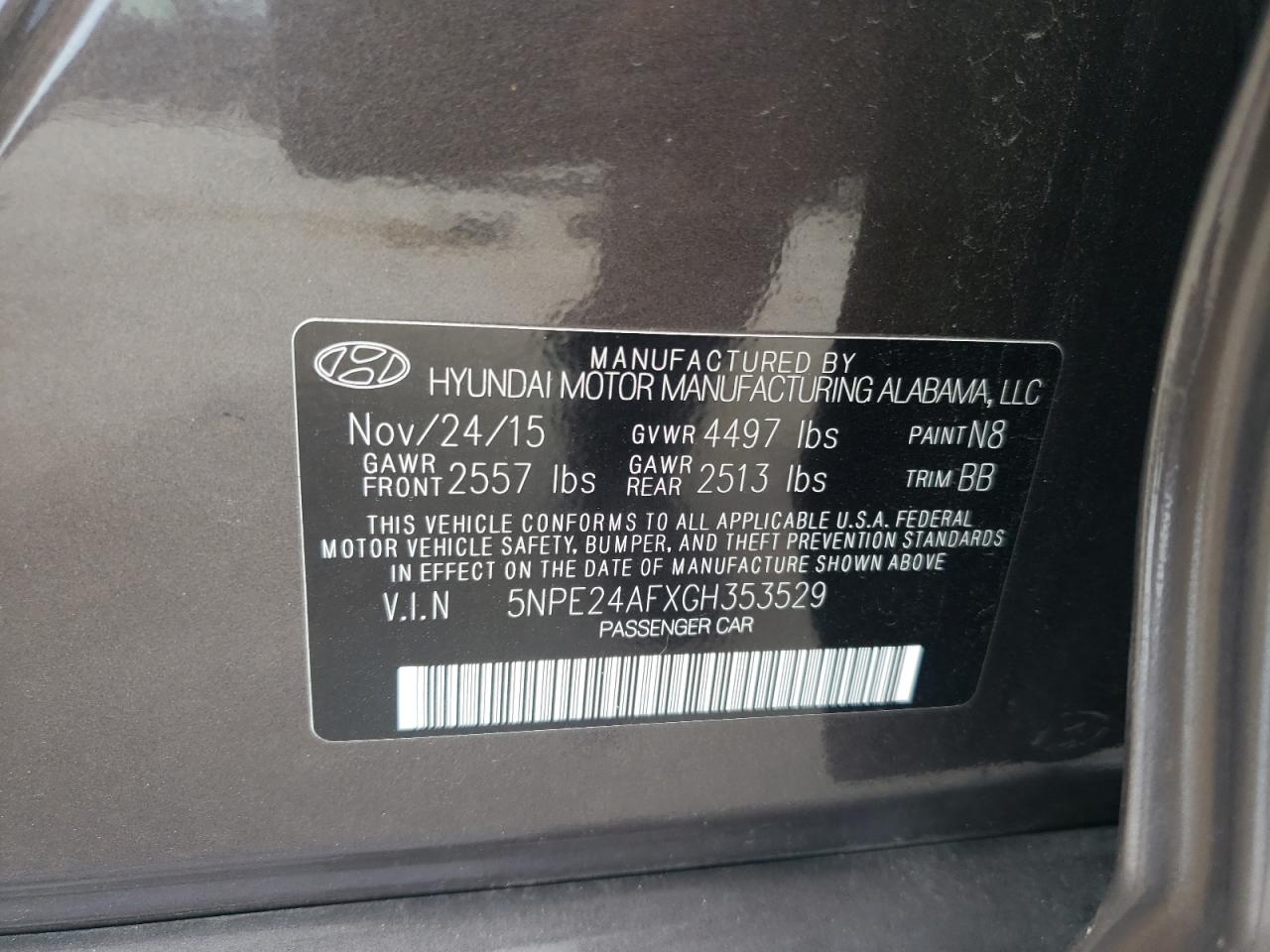 5NPE24AFXGH353529 2016 Hyundai Sonata Se