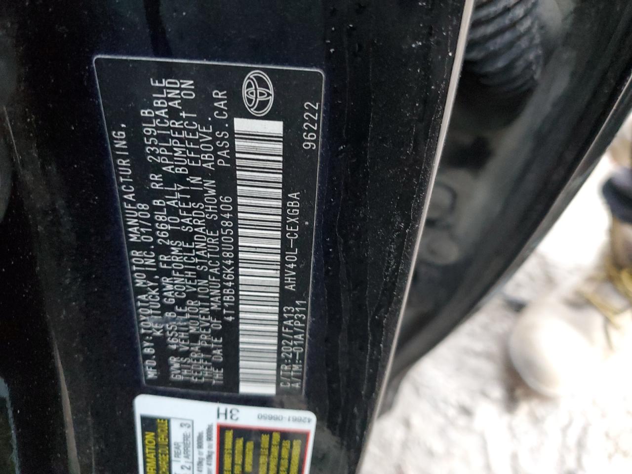 4T1BB46K48U058406 2008 Toyota Camry Hybrid