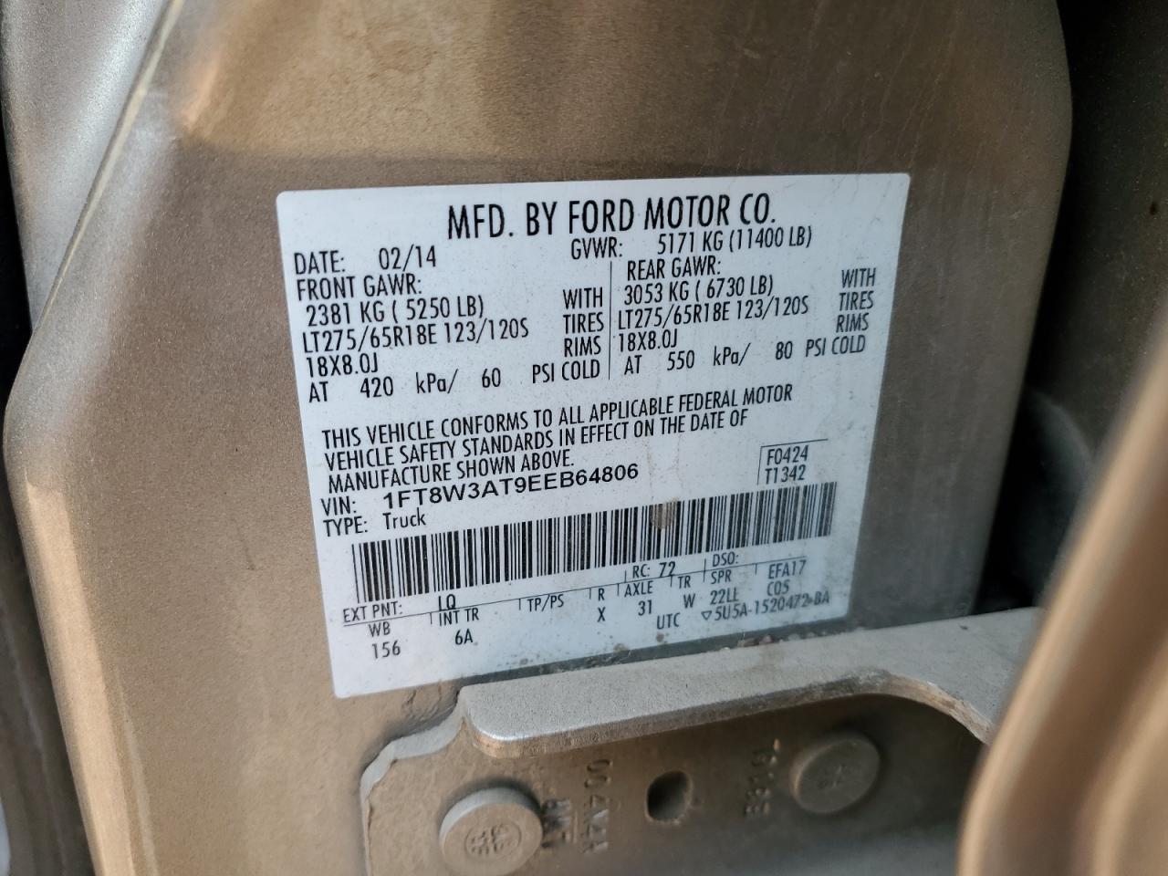 1FT8W3AT9EEB64806 2014 Ford F350 Super Duty