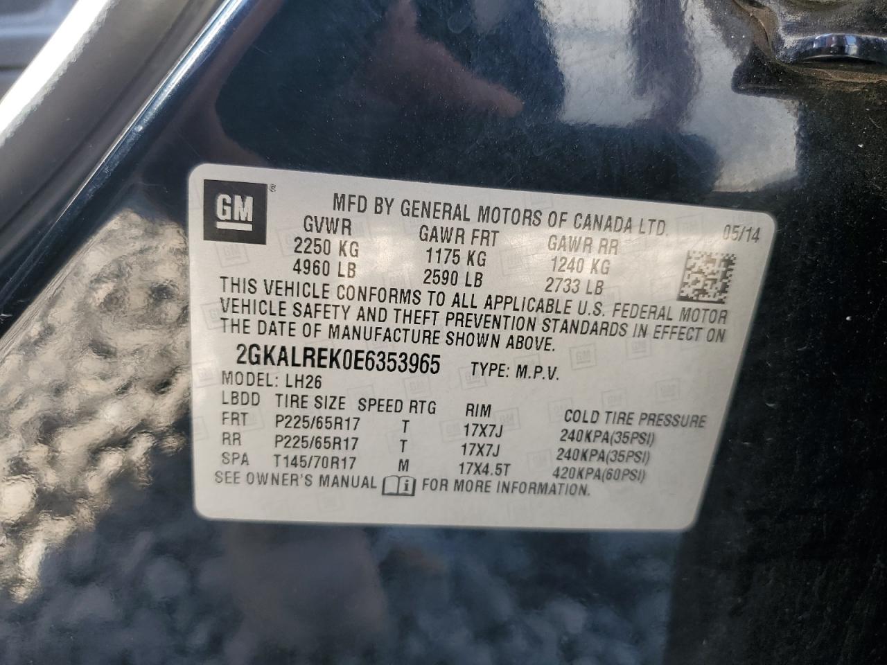 2014 GMC Terrain Sle VIN: 2GKALREK0E6353965 Lot: 69367805