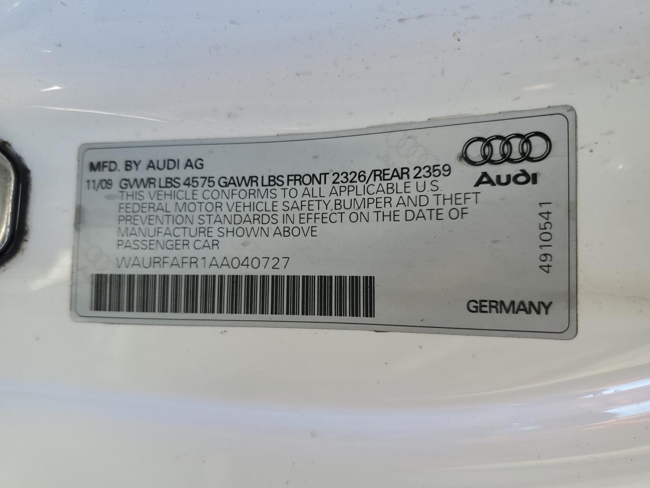 2010 Audi A5 Premium Plus VIN: WAURFAFR1AA040727 Lot: 76007044