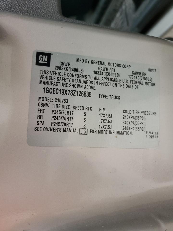 2008 Chevrolet Silverado C1500 VIN: 1GCEC19X78Z126835 Lot: 75125974