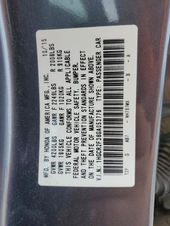 1HGCR2F38GA053776 2016 Honda Accord Lx