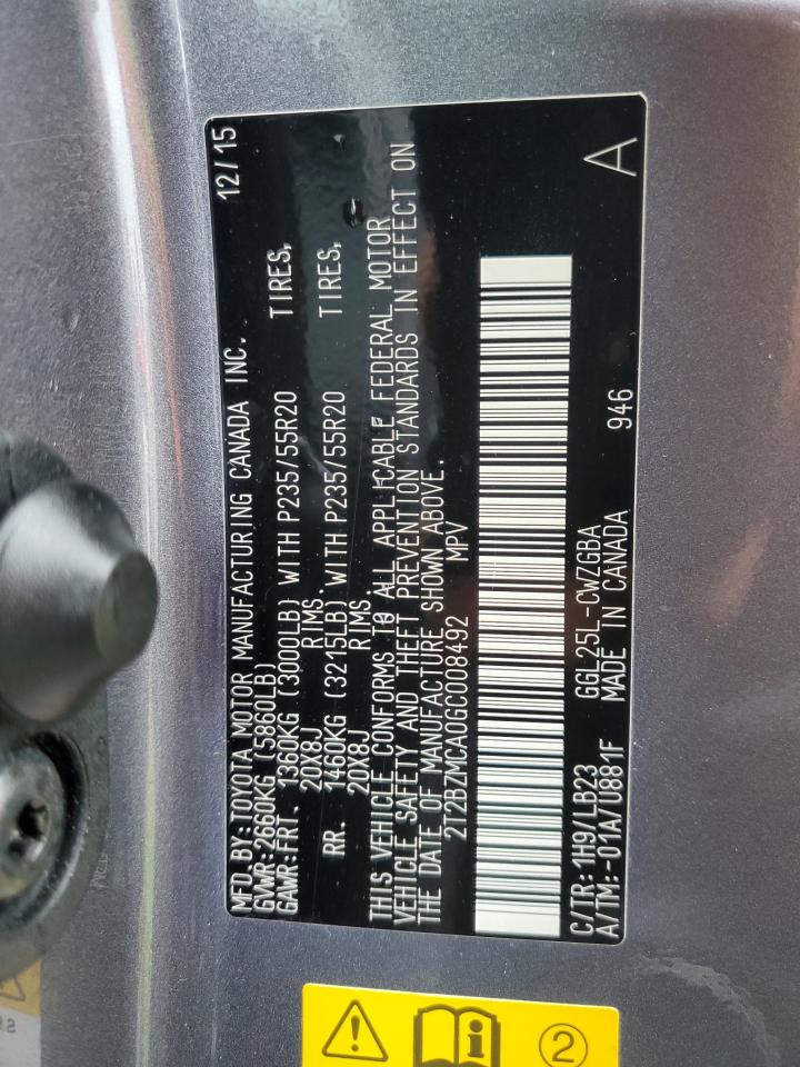 2T2BZMCA0GC008492 2016 Lexus Rx 350 Base