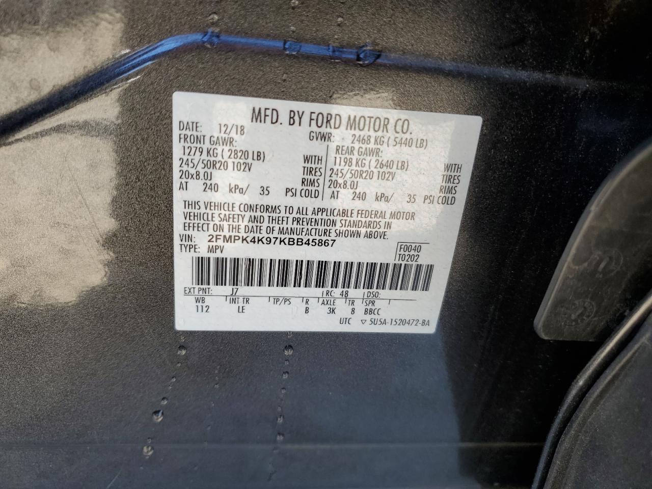 2FMPK4K97KBB45867 2019 Ford Edge Titanium