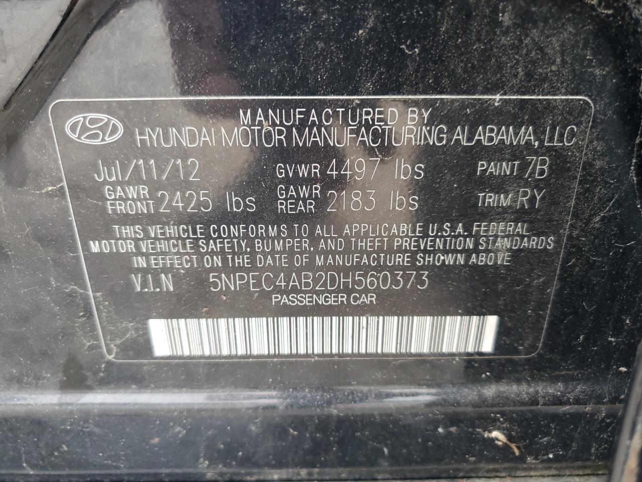 5NPEC4AB2DH560373 2013 Hyundai Sonata Se