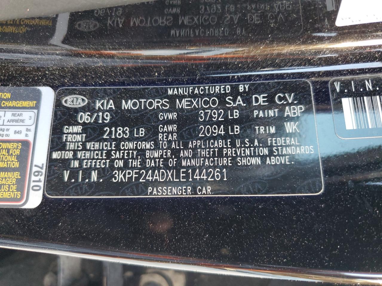 2020 Kia Forte Fe VIN: 3KPF24ADXLE144261 Lot: 76866074