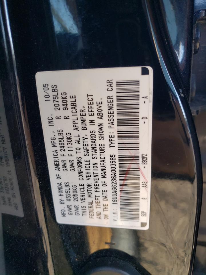 2006 Acura 3.2Tl VIN: 19UUA66236A003585 Lot: 76884674