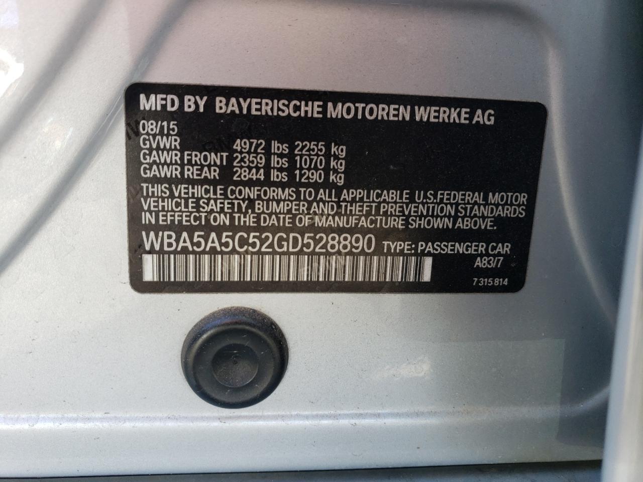 WBA5A5C52GD528890 2016 BMW 528 I