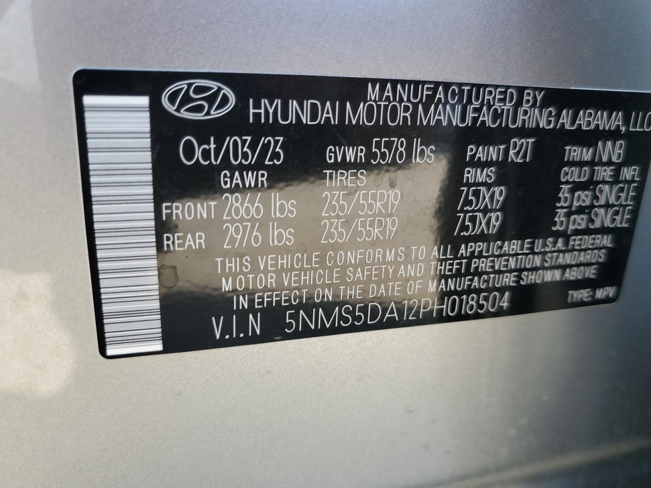 5NMS5DA12PH018504 2023 Hyundai Santa Fe Limited