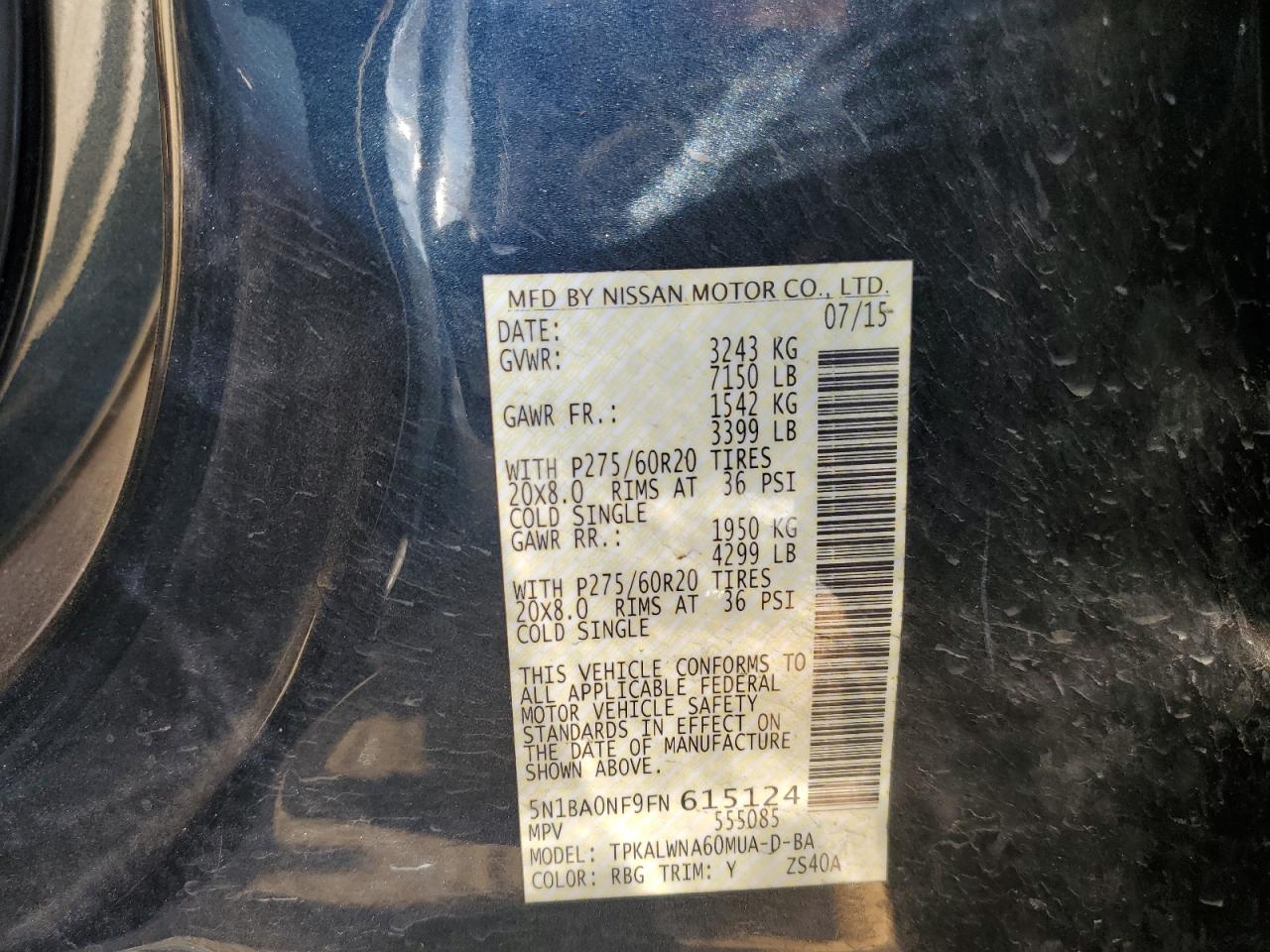 5N1BA0NF9FN615124 2015 Nissan Armada Platinum