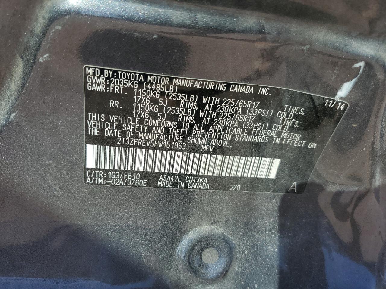 2T3ZFREV5FW151063 2015 TOYOTA RAV 4 - Image 14