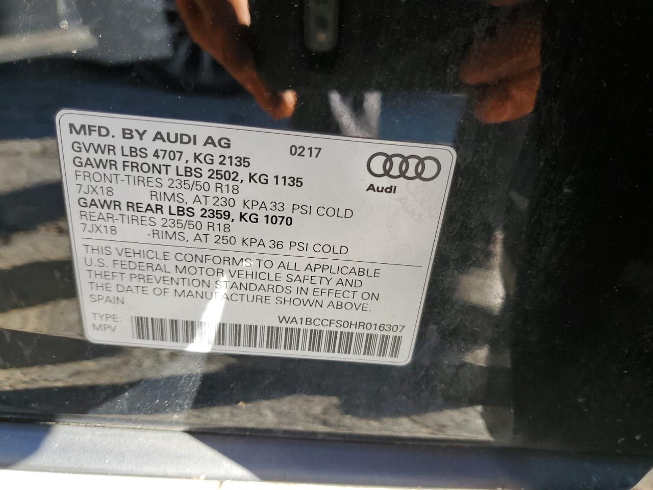 WA1BCCFS0HR016307 2017 Audi Q3 Premium