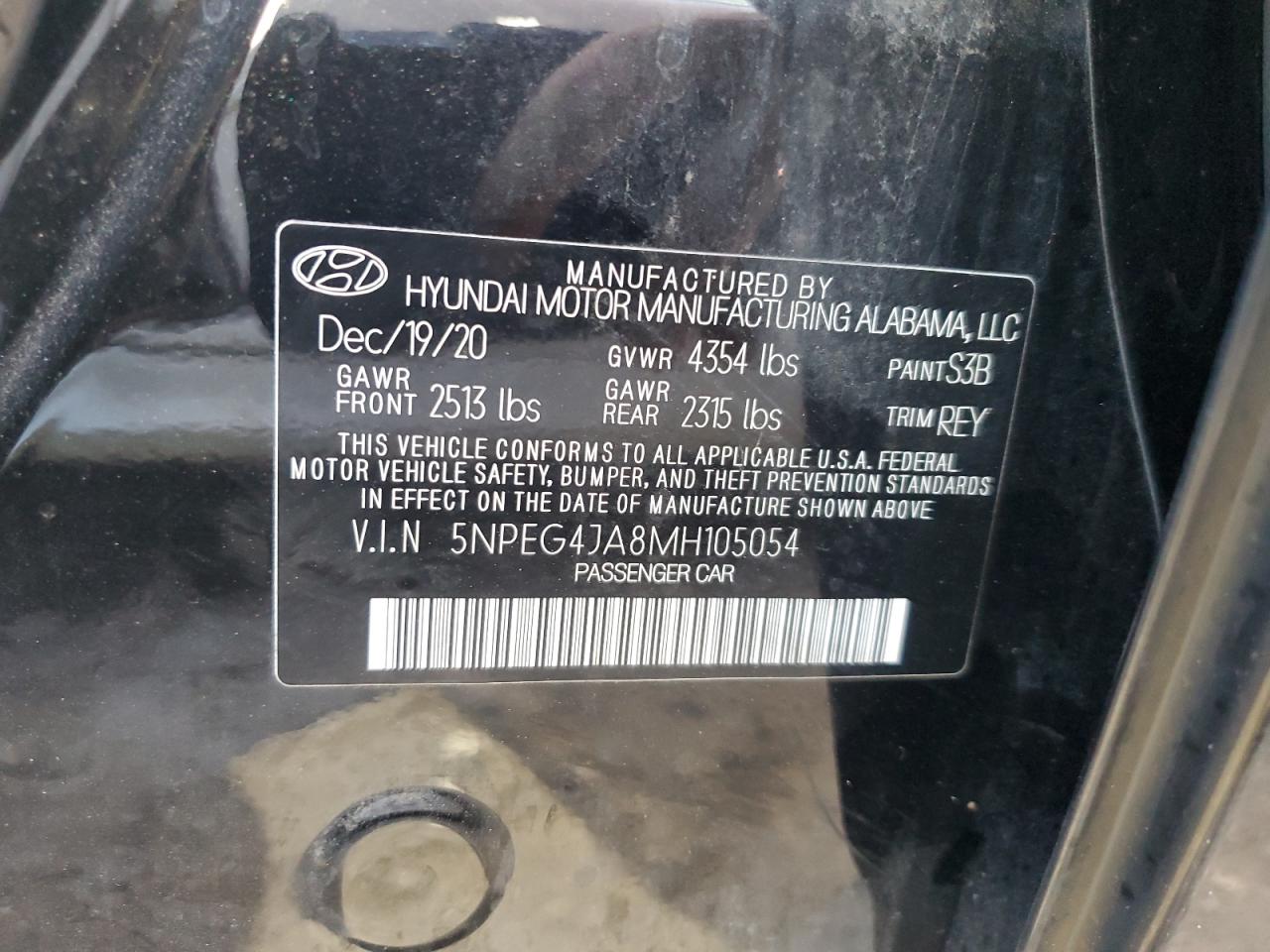 2021 Hyundai Sonata Se VIN: 5NPEG4JA8MH105054 Lot: 74177834