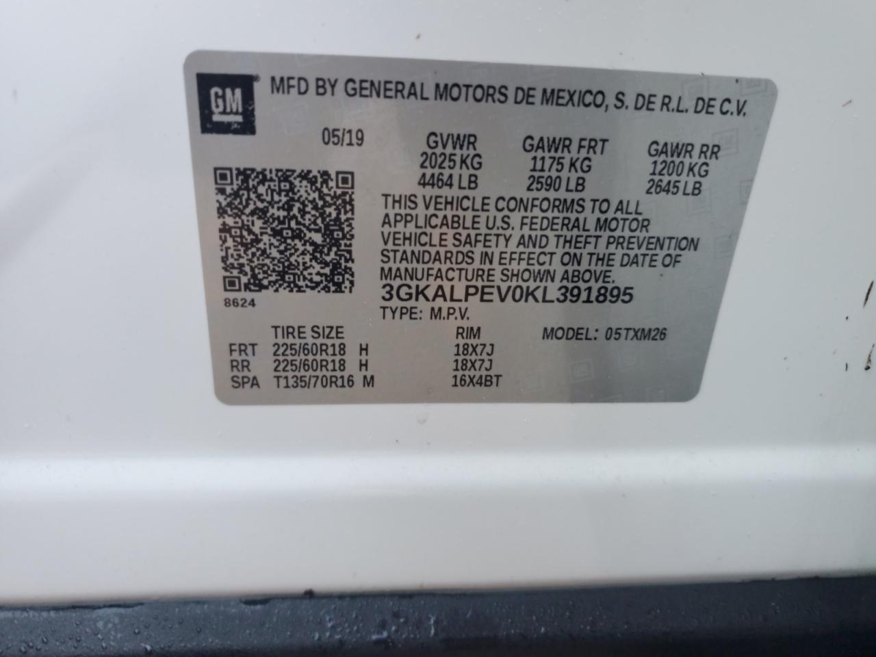 2019 GMC Terrain Slt VIN: 3GKALPEV0KL391895 Lot: 74209974