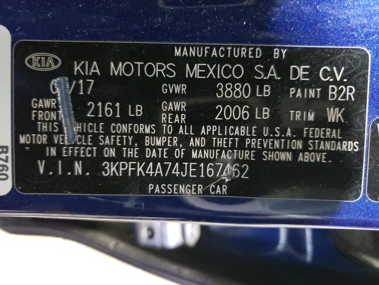 3KPFK4A74JE167462 2018 Kia Forte Lx