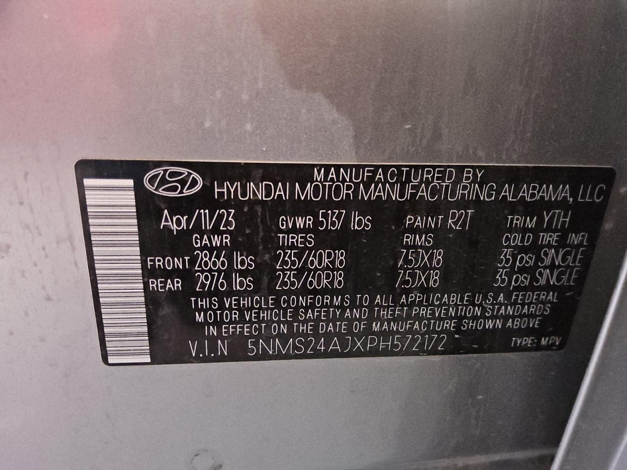 VIN 5NMS24AJXPH572172 2023 HYUNDAI SANTA FE no.14