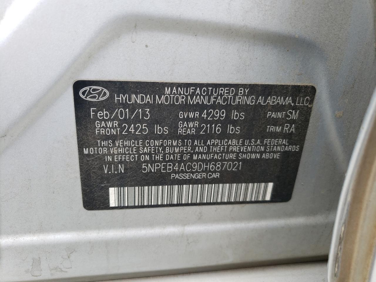 5NPEB4AC9DH687021 2013 Hyundai Sonata Gls