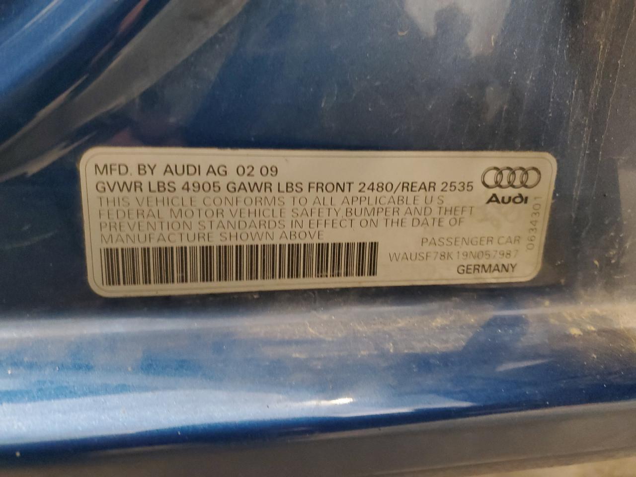 WAUSF78K19N057987 2009 Audi A4 Premium Plus