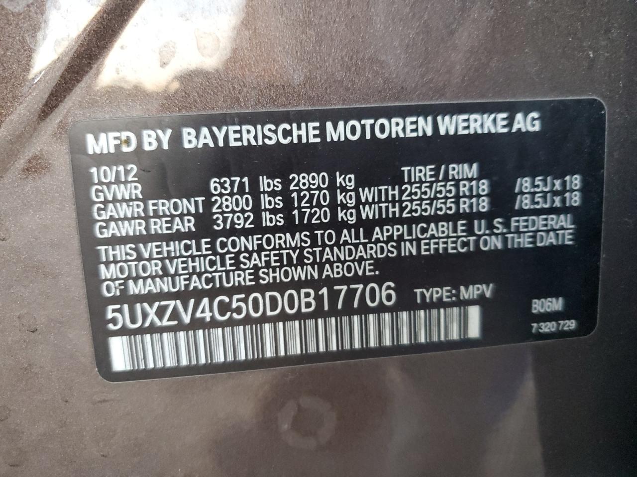 VIN 5UXZV4C50D0B17706 2013 BMW X5 no.13