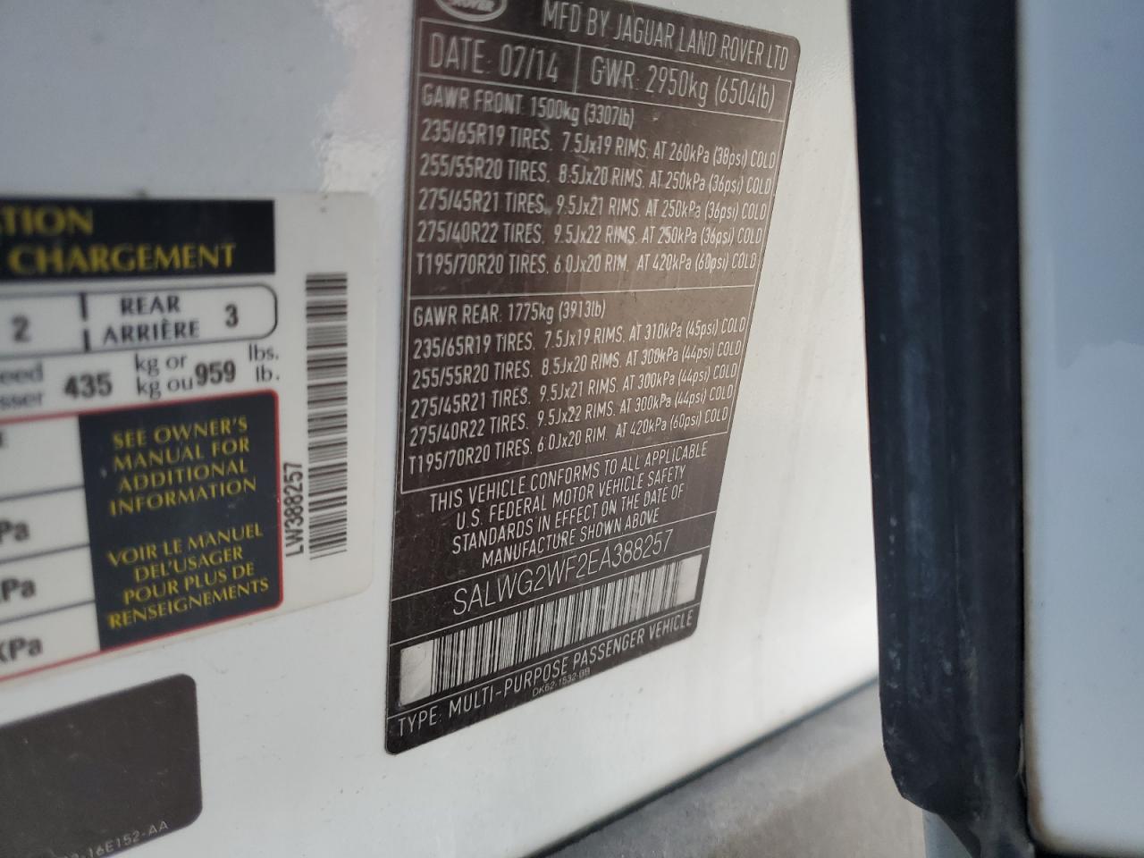 2014 Land Rover Range Rover Sport Se VIN: SALWG2WF2EA388257 Lot: 76566384