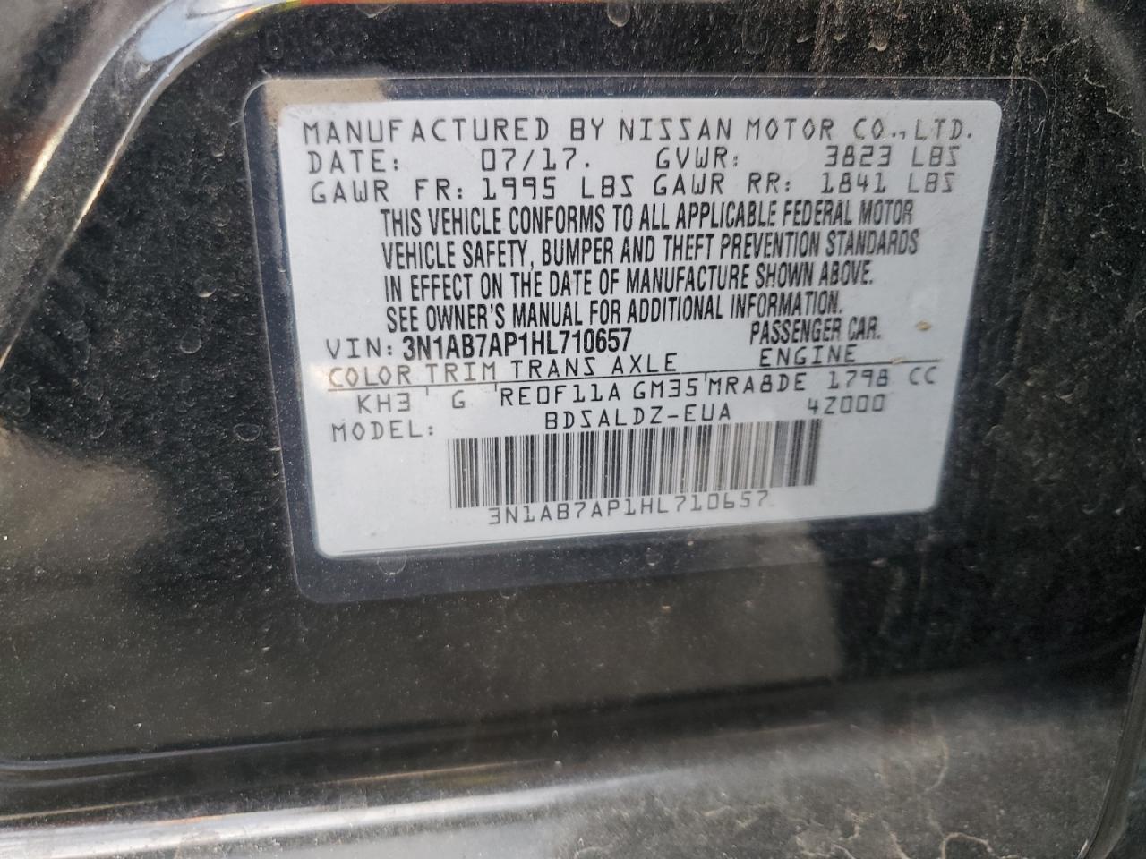 3N1AB7AP1HL710657 2017 Nissan Sentra S