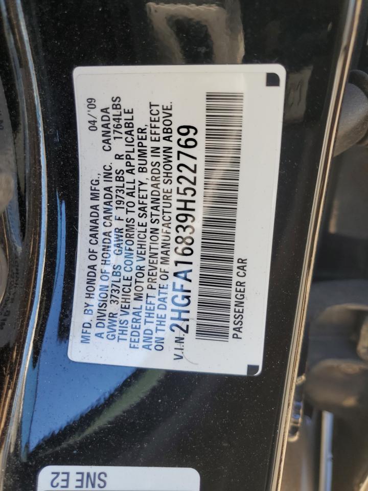 2HGFA16839H522769 2009 Honda Civic Ex