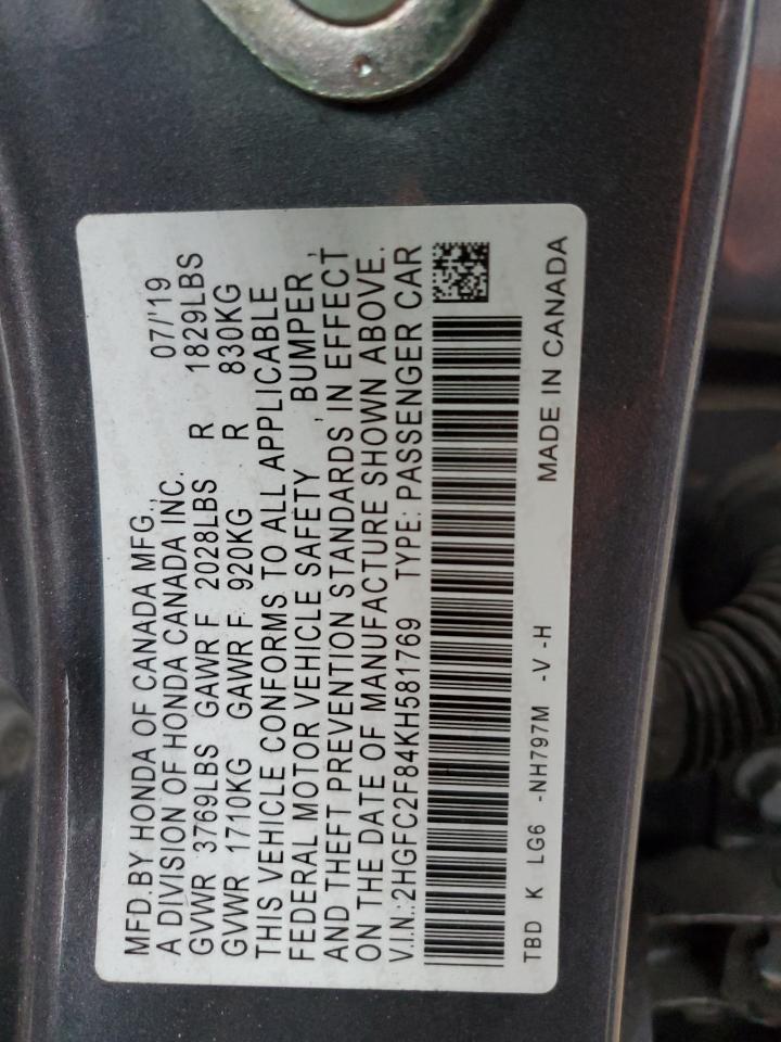 2HGFC2F84KH581769 2019 Honda Civic Sport