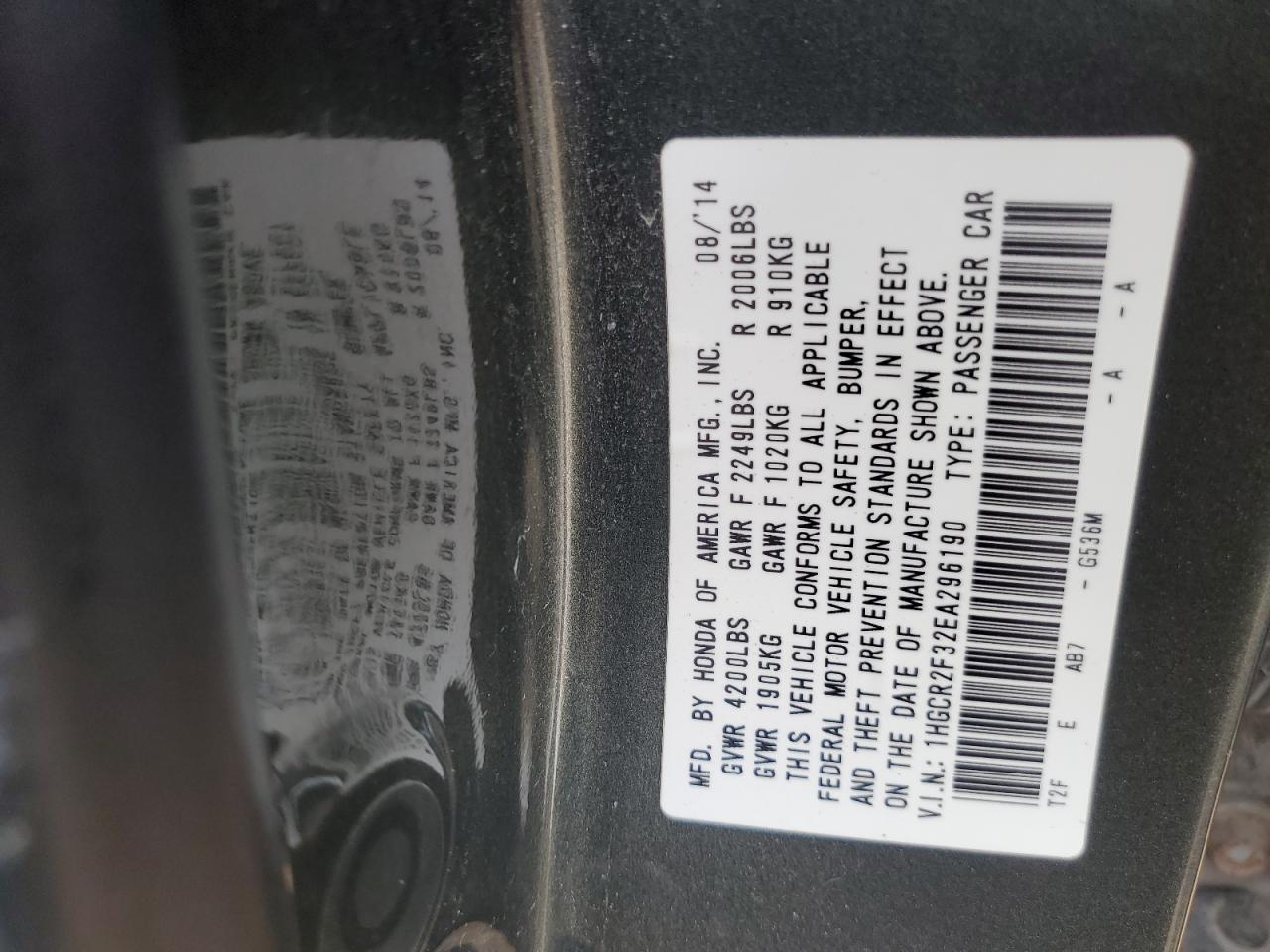 1HGCR2F32EA296190 2014 Honda Accord Lx