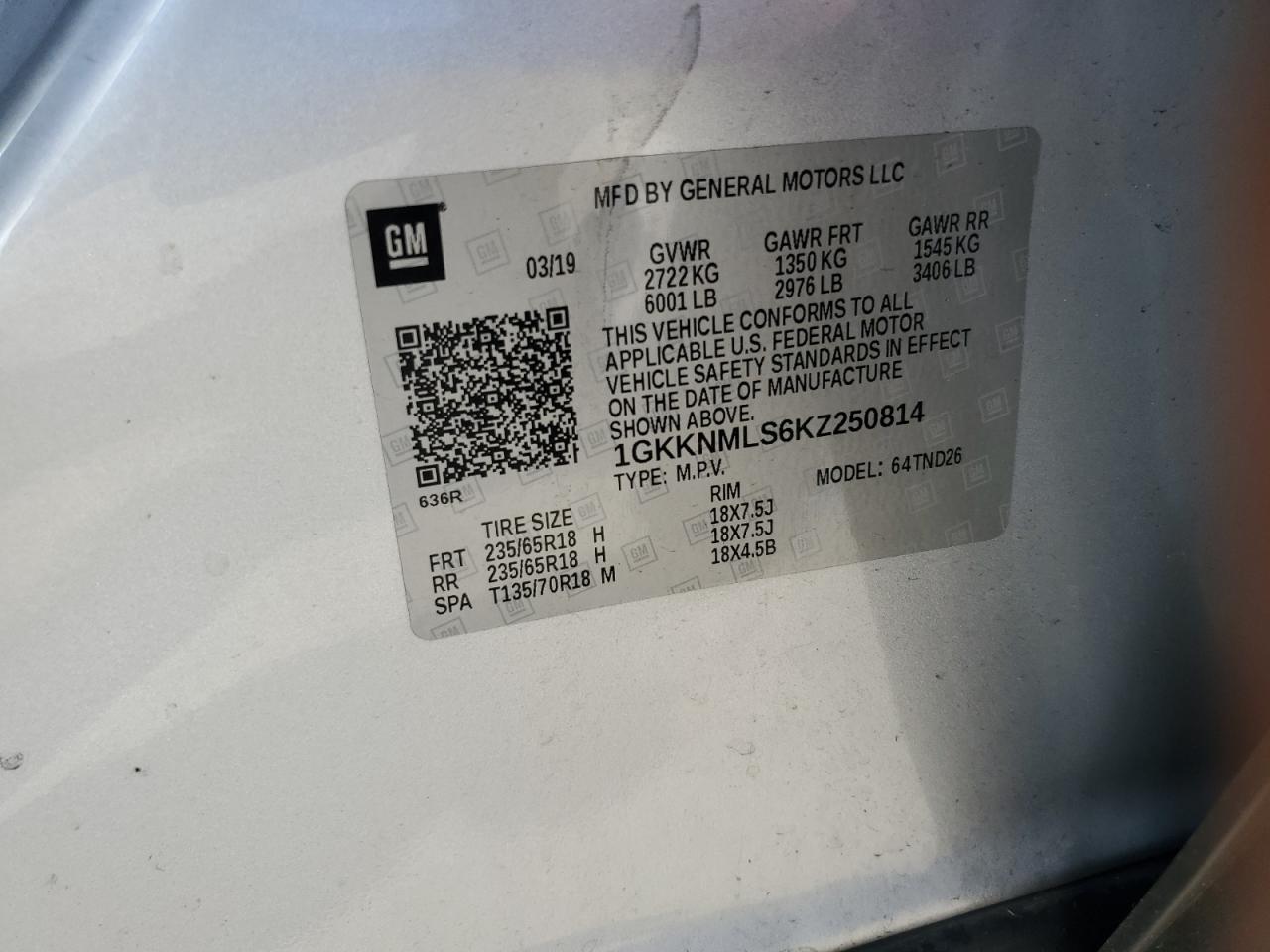 1GKKNMLS6KZ250814 2019 GMC Acadia Slt-1