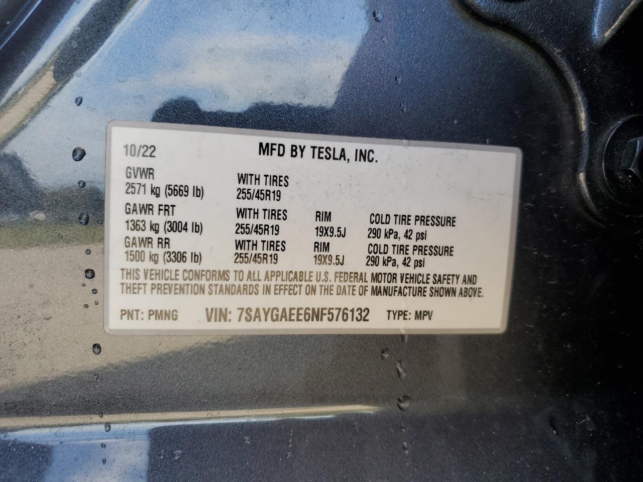 7SAYGAEE6NF576132 2022 Tesla Model Y