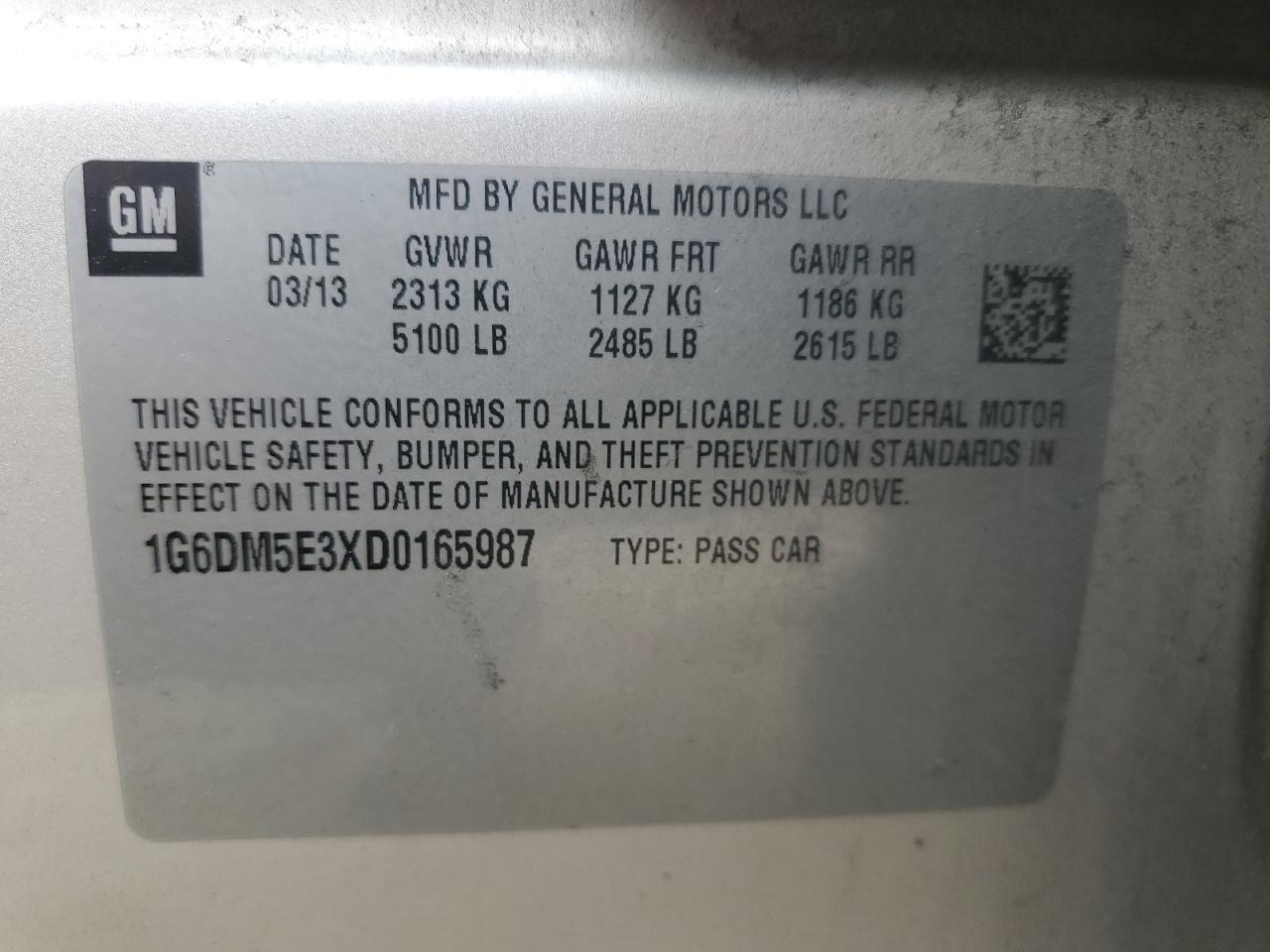 2013 Cadillac Cts Performance Collection VIN: 1G6DM5E3XD0165987 Lot: 77447174