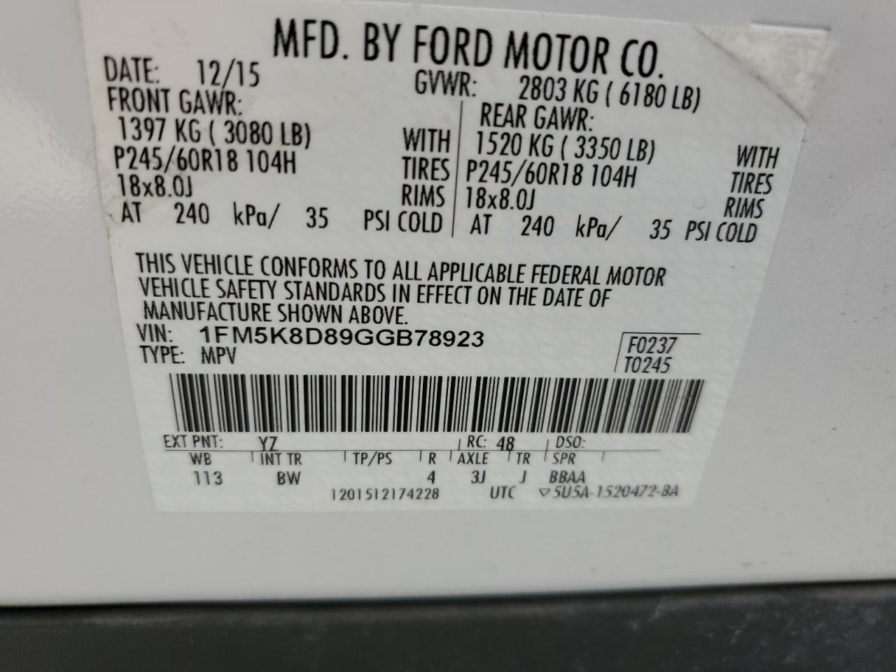 VIN 1FM5K8D89GGB78923 2016 FORD EXPLORER no.13