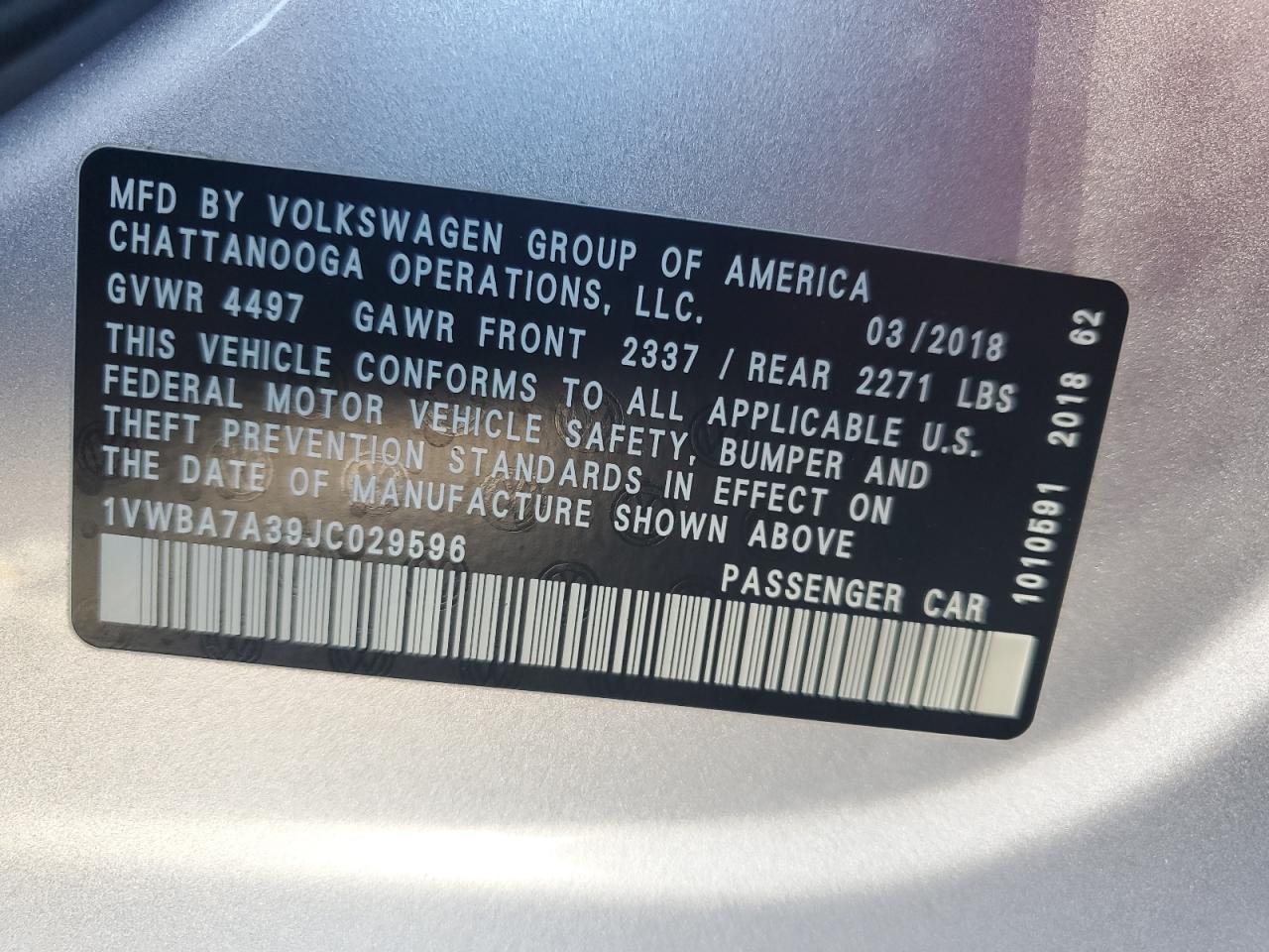 1VWBA7A39JC029596 2018 VOLKSWAGEN PASSAT - Image 13