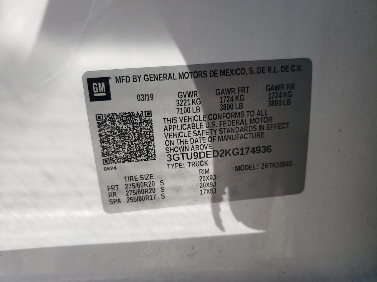 3GTU9DED2KG174936 2019 GMC Sierra K1500 Slt